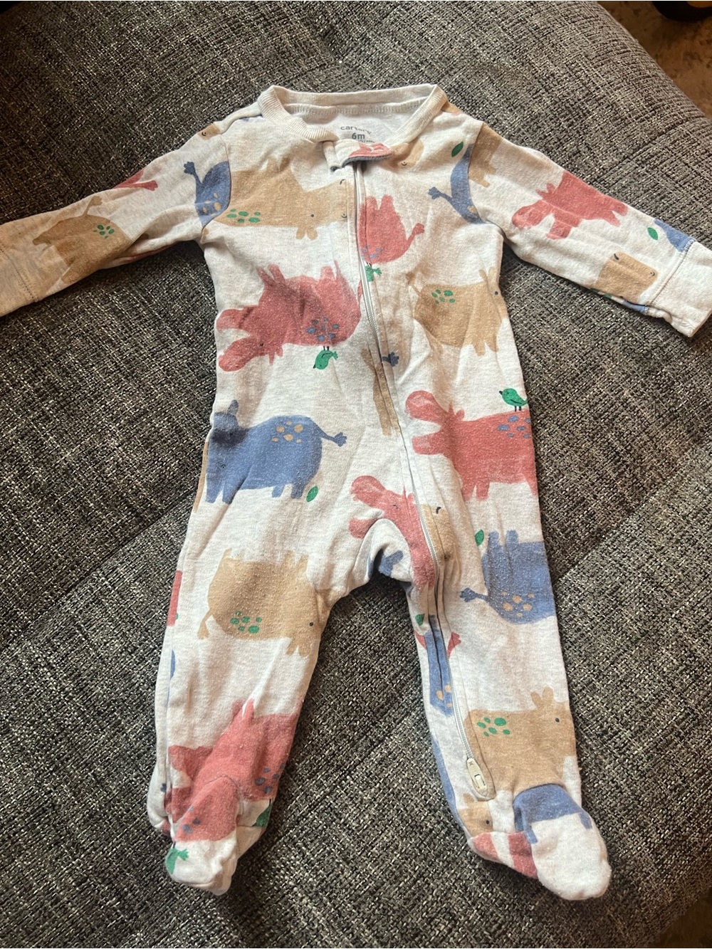 Carter's Cream Footed One-Piece with Multi Colored Animal Print